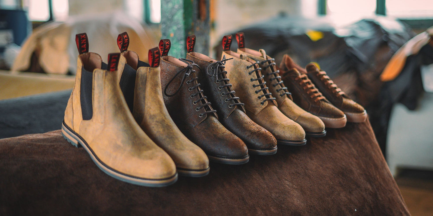 Side view of the LANX Garstang // Shiitake & Military, brown chelsea boot.