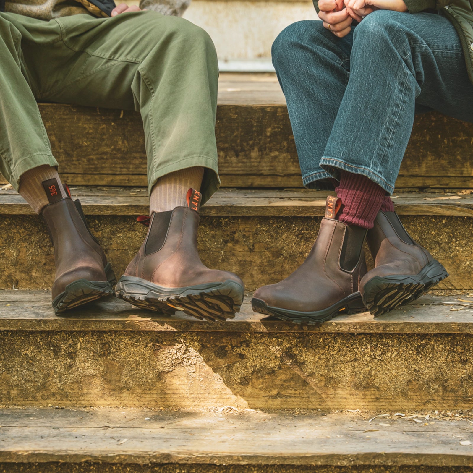 Vibram soled mens walking shoe close up shot