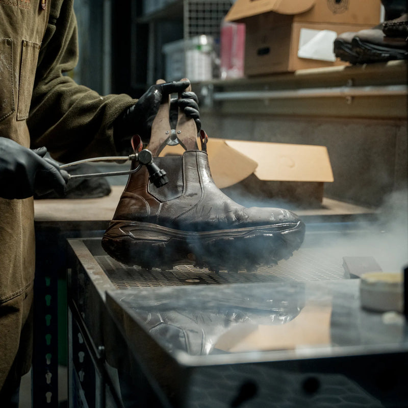 A LANX boot being cleaned in the factory